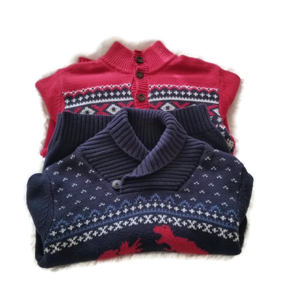 The Children's Place Toddler Boys Shawl Neck Sweater Navy Blue & Red Size 3T